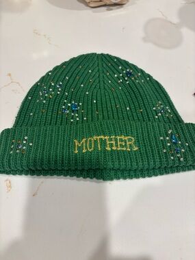 MOTHER Green Knit Beanie with Bead Details